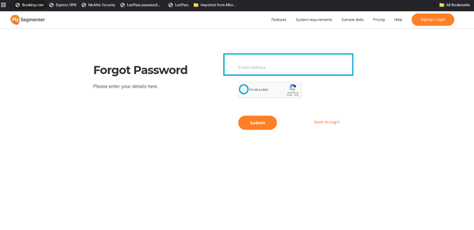 Forgot password interface 