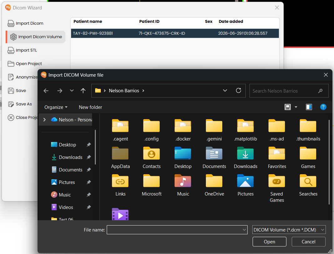 click Import DICOM button